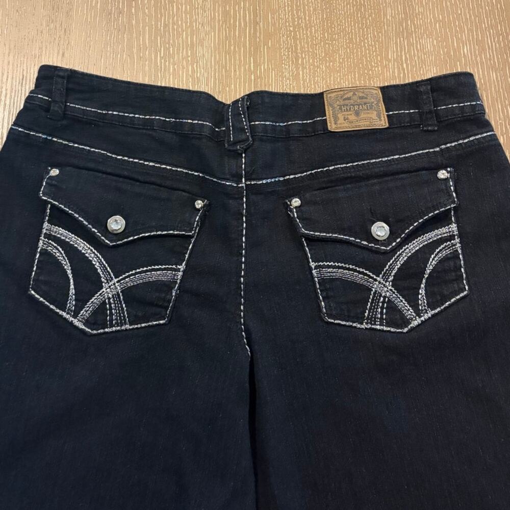 Hydrant Jeans Womens 20 Black Stretch Embroidered Flap Pockets Slim Striaght y2K